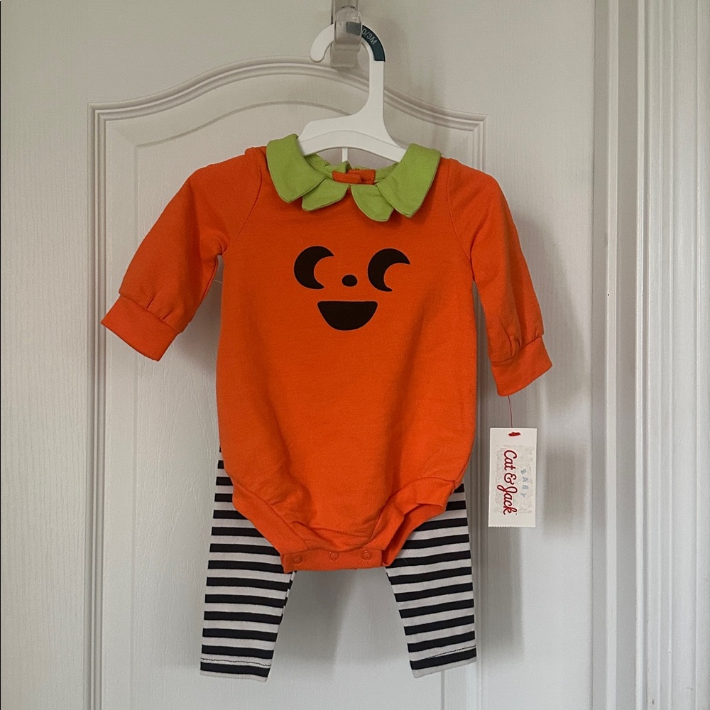 Cat & Jack Orange Pumpkin Onesie with Striped Leggings
